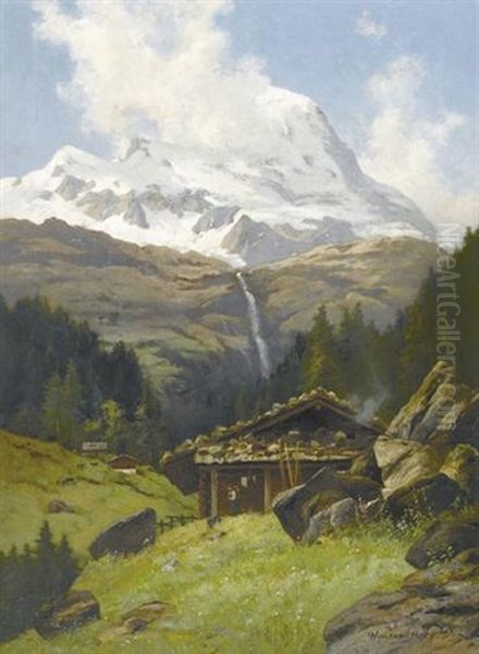 Sommerliche Alp Vor Bergmassiv Oil Painting by Karl Christian Wymann Mory