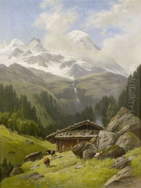 Gebirgspartie Mit Alp Oil Painting by Karl Christian Wymann Mory