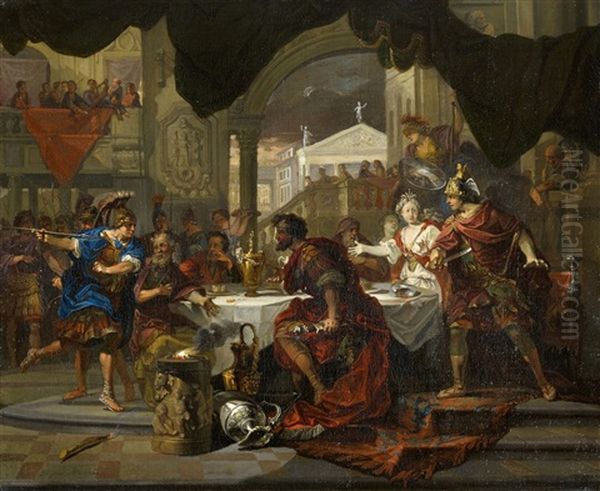 Phineus Unterbricht Das Hochzeitsmahl Von Perseus Und Andromeda Oil Painting by Domenicus van (Ascanius) Wynen