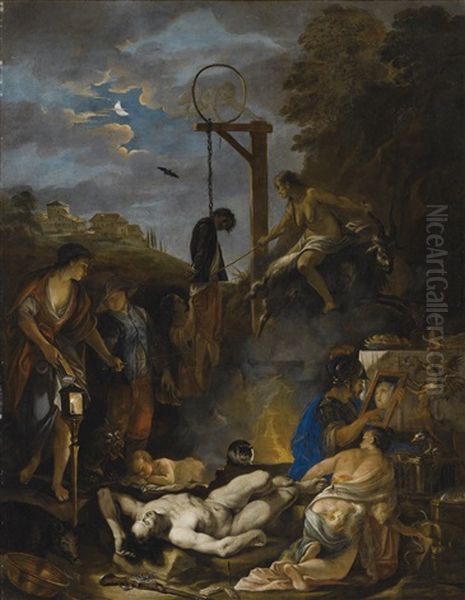 The Witches' Sabbath By Moonlight Oil Painting by Domenicus van (Ascanius) Wynen