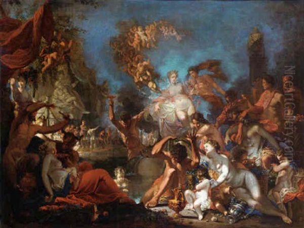 A Bacchanale Scene Oil Painting by Domenicus van (Ascanius) Wynen