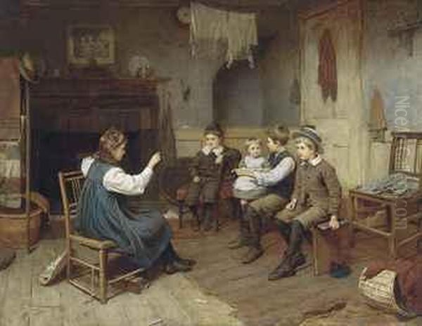 Playing School Oil Painting by Herry Brooker