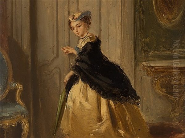 Lady In Yellow Dress Oil Painting by Petrus Theodorus Van Wyngaerdt