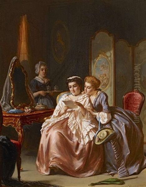 Der Liebesbrief Oil Painting by Petrus Theodorus Van Wyngaerdt