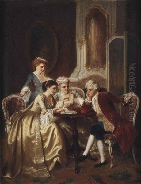 The Card Game Oil Painting by Petrus Theodorus Van Wyngaerdt