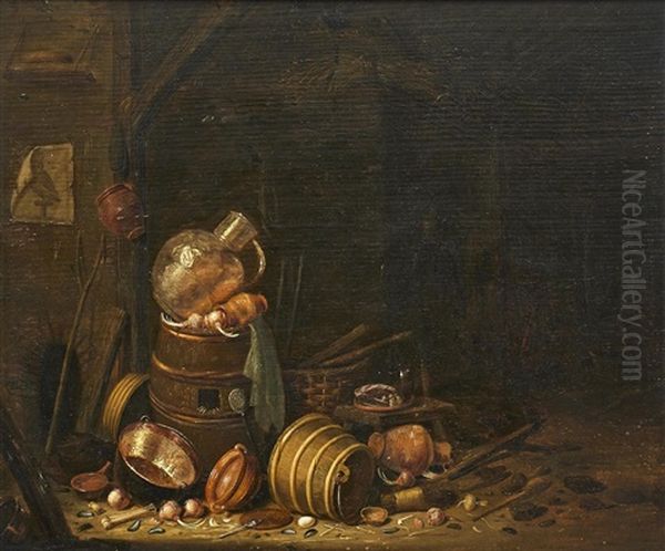 Kitchen Interior With Barrels Oil Painting by Dirck Wyntrack