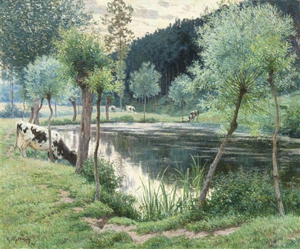 The Pond - La Mare (brabant) (1899) Oil Painting by Rodolphe Paul Wytsman