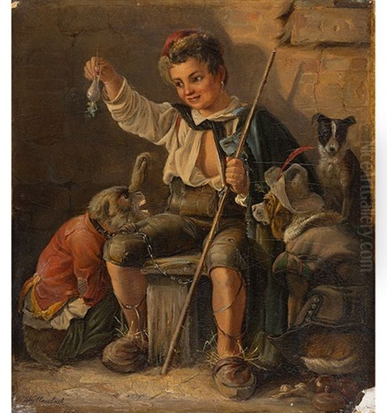 Junge Mit Kostumiertem Affen Und Hunden Oil Painting by Friedrich Anton Wyttenbach