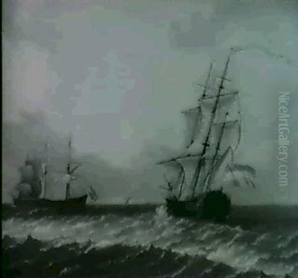 Ships In A Breezy Sea Oil Painting by Franciscus Xavery