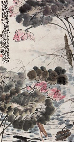 Lotus Pond Oil Painting by  Xie Gongzhan