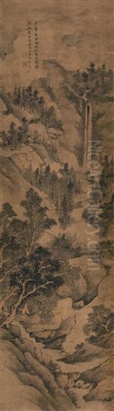 Listening To Waterfall In Mountain Oil Painting by  Xie Guansheng