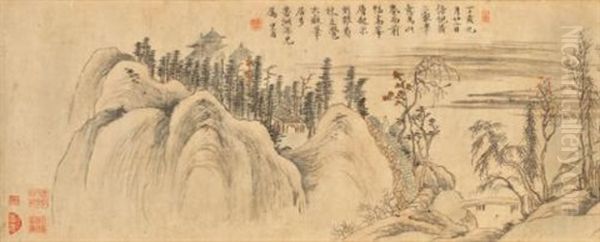 Landscape (in The Style Of Ni Zan And Wang Gongwang) Oil Painting by  Xie Lansheng