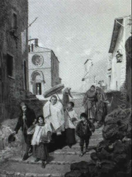 A Sicilian Procession Oil Painting by Ettore Ximenes