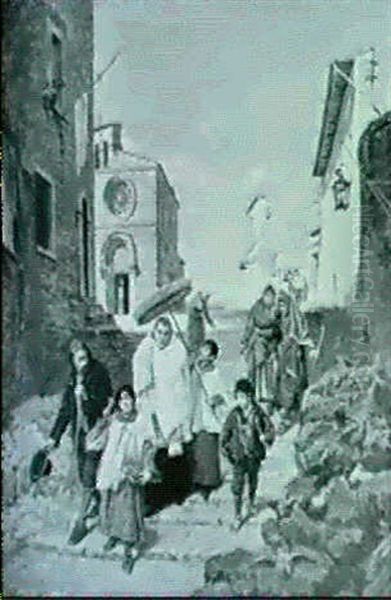 A Procession With Altar Boys Oil Painting by Ettore Ximenes