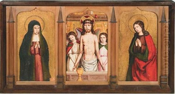 Le Christ Au Tombeau Entre Deux Anges (triptych) Oil Painting by Juan Ximenez