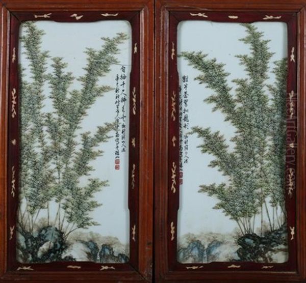 Bamboo (2 Works) Oil Painting by  Xu Zhongnan