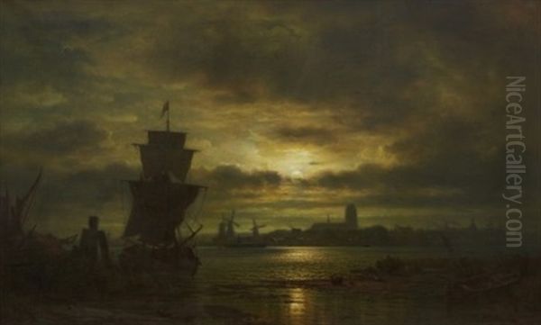 Dordrecht I Manljus Oil Painting by Wilhelm Ferdinand Xylander