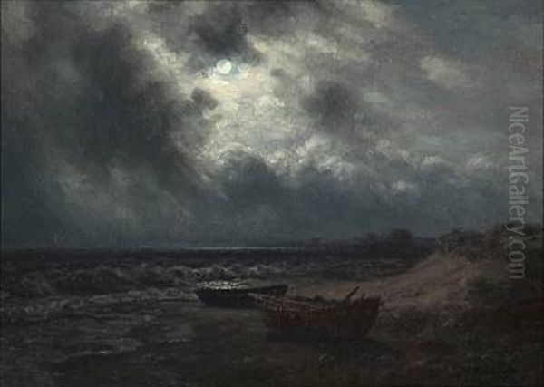 Beach Scene In Moonlight Oil Painting by Wilhelm Ferdinand Xylander