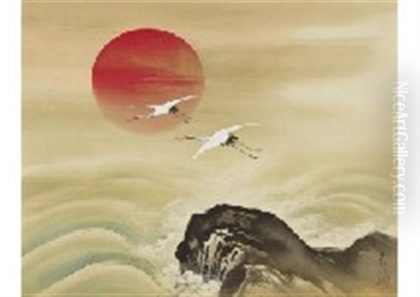 Crane In The Morning Sun Oil Painting by  Yagioka Shunzan