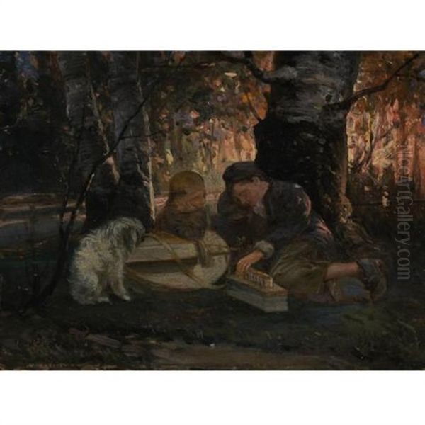 Children Playing Oil Painting by Valeriy Ivanovich Yakobi