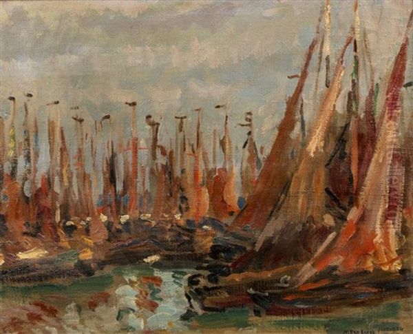 Bateaux A Zeebrugge Oil Painting by Mikhail Nikolaevich Yakovlev