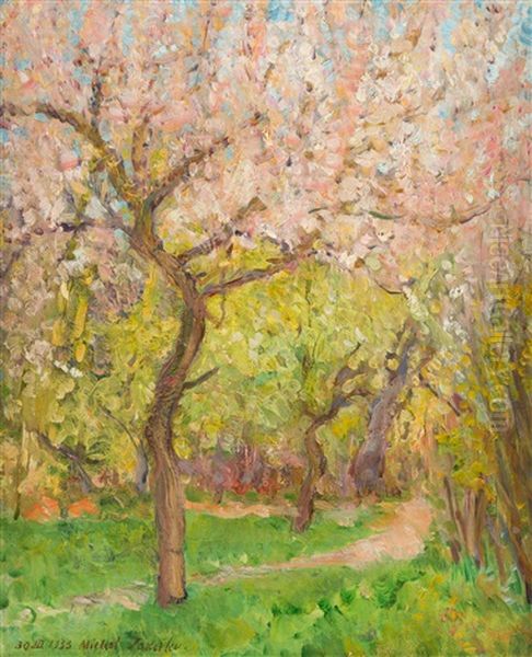 Cherry Blossom Oil Painting by Mikhail Nikolaevich Yakovlev