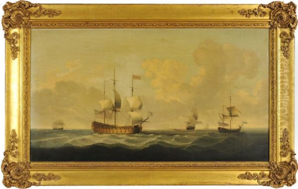 A Flagship Wearing A Flag Of The Vice Admiral Of The Red, 
Before The Wind Oil Painting by Charles Brooking