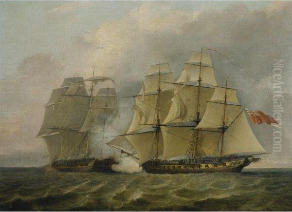 The Battle Between The Chesapeake And The Shannon Oil Painting by Charles Brooking