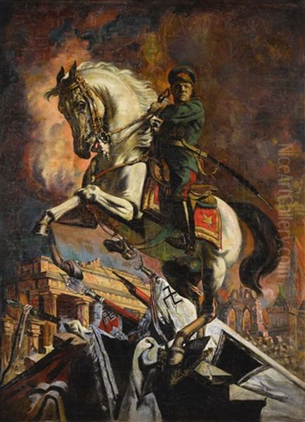 Marshall Zhukov On Horseback Oil Painting by Vasili Nikolaevich Yakovlev