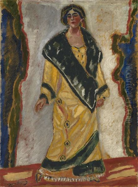 Woman In Yellow Coat Oil Painting by Georgiy Bogdanovich Yakulov