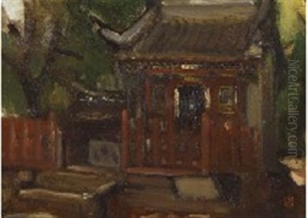 Shrine Oil Painting by Kanae Yamamoto