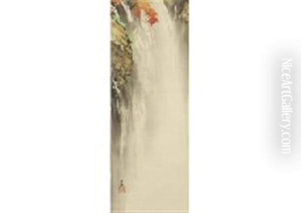 Red Leaves Waterfall Oil Painting by Shunkyo Yamamoto