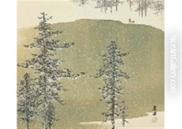 Cold Mountain And Snow Oil Painting by Shunkyo Yamamoto