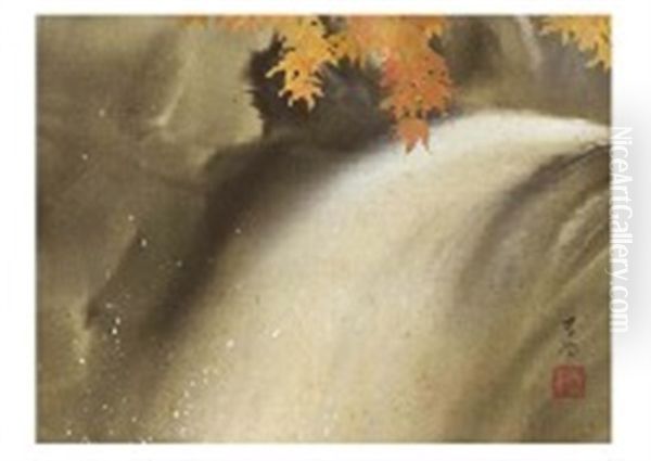 Waterfall With Colored Leaves Oil Painting by Shunkyo Yamamoto