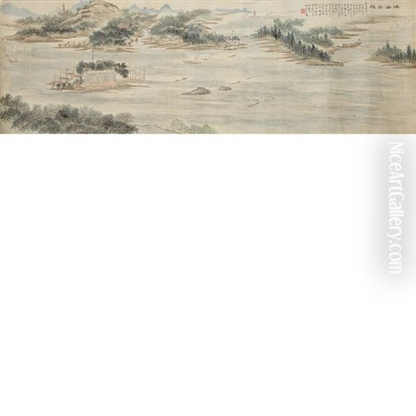 Hand Scroll, River Landscape Oil Painting by  Yang Chen