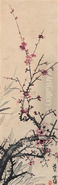 Plum Blossoms And Bamboo Oil Painting by  Yao Hua