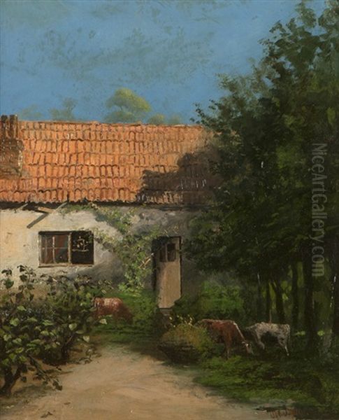 Cows Grazing Before A Cottage Oil Painting by Sidney Janis Yard