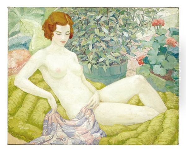 Nude In A Garden Oil Painting by William Henry Kemble Yarrow