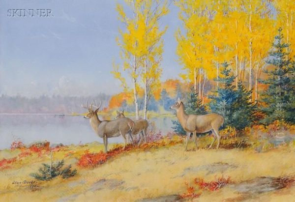 Deer By The Lake Oil Painting by Allan Brooks