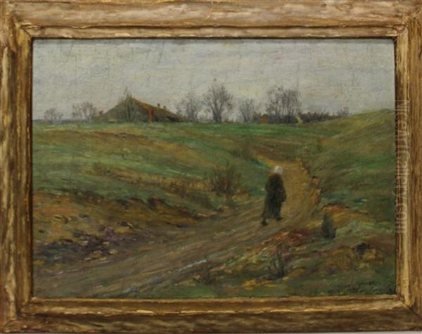 Figure Walking Along Dirt Path Oil Painting by Cullen Yates