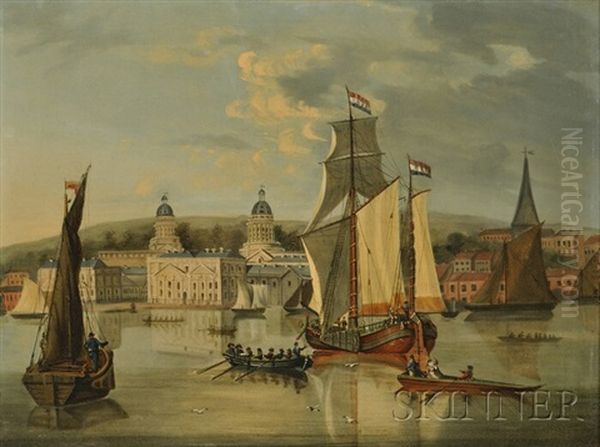 River Traffic Off Greenwich Hospital Oil Painting by Thomas Yates