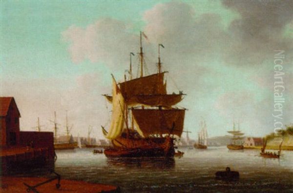 Ships Off The Dockyard At Chatham Oil Painting by Thomas Yates