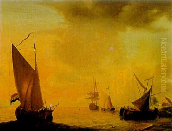 Dutch Smalschip Off The Coast Oil Painting by Thomas Yates