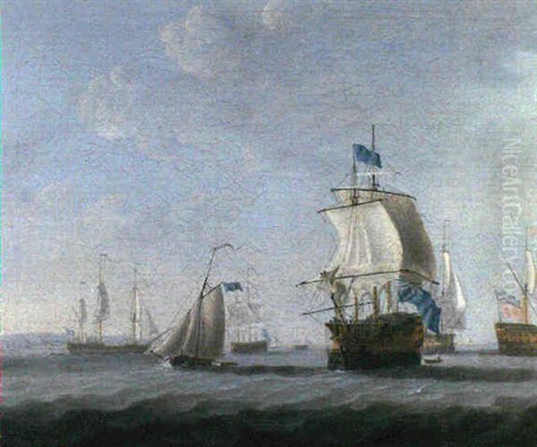 Ships Carrying A Vice-admiral Of The Blue And A Rear-admiral Of The Red, Thought To Be In The Solent With Hurst Castle Oil Painting by Thomas Yates