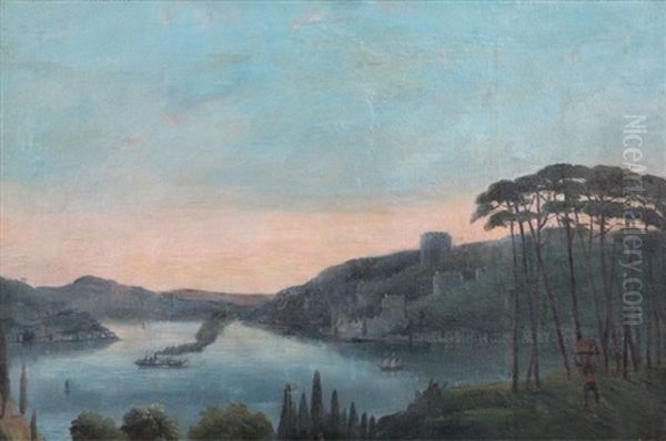 Rumeli Hisari'na Bakis Oil Painting by Garabet Yazmaciyan