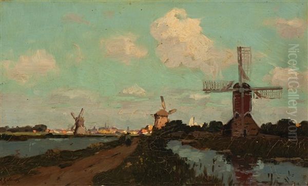 Landscape With Windmills by Egnatius Ydema