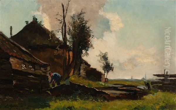 Farm In A Polder Landscape Oil Painting by Egnatius Ydema