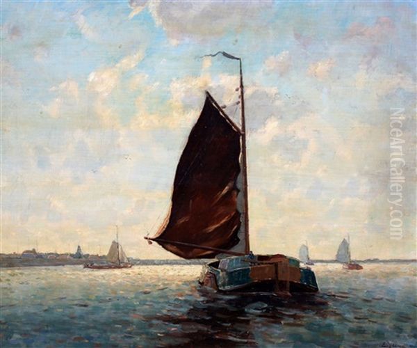 Zeilende Tjalken Voor Durgerdam Oil Painting by Egnatius Ydema