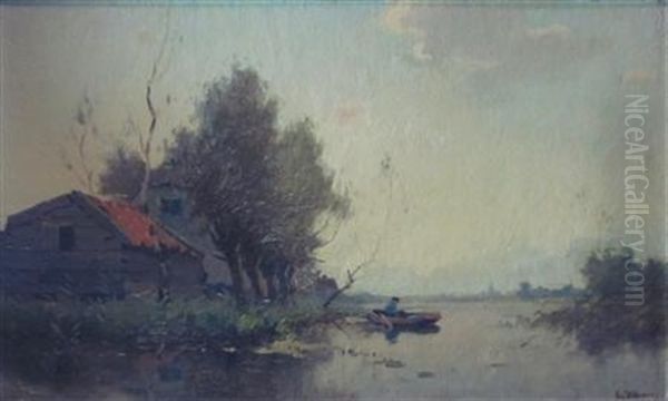 A Frisian Lake Oil Painting by Egnatius Ydema