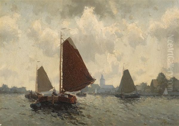 Ships At The Mouth Of A Harbour Oil Painting by Egnatius Ydema